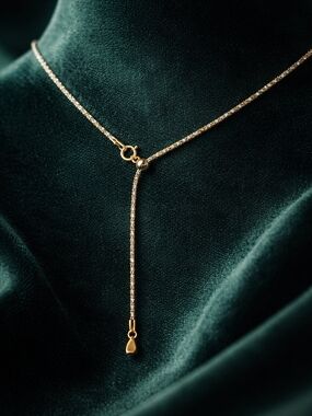 18k Real Saudi Gold - 2 Tone Necklace / Adjustable Drop Sz 18 Inch